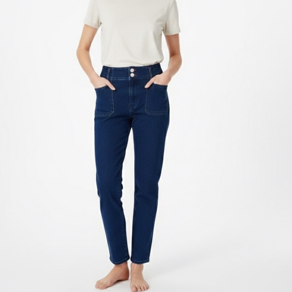 Maeve Anthropologie High Rise Slim Straight Jeans Women’s 10/12 Dark Wash Ankle - Picture 1 of 11